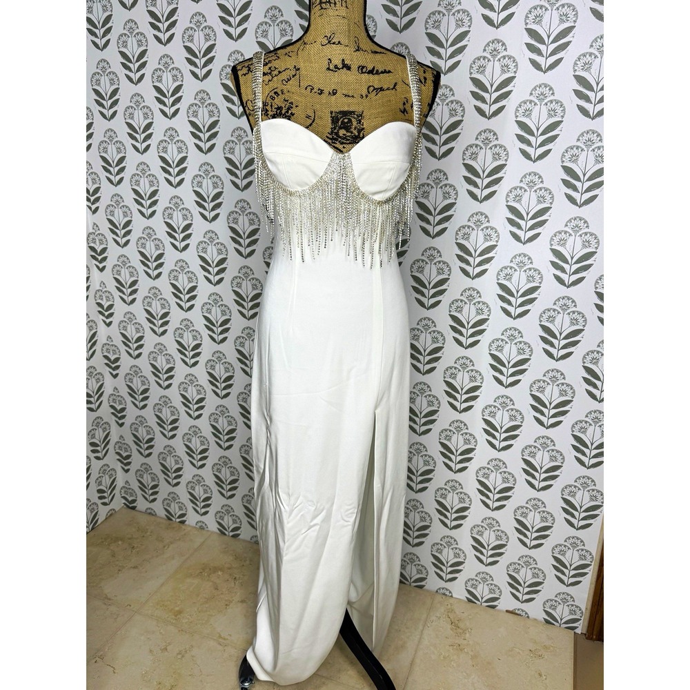 Mark Zunino White Satin Sheath Sweetheart Rhinestone Corset Back Size 5 Flaws